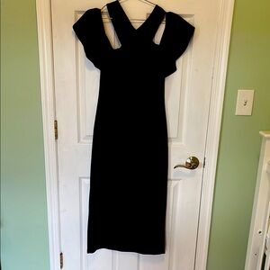 RACHEL Rachel Roy Black Ribbed Cut Out Midi Dress